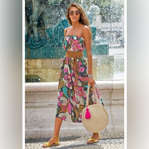 Lascana Dresses & Skirts - LASCANA Blue Pink Abstract Floral Maxi Dress Spaghetti Strap 100% Viscose (US 2)